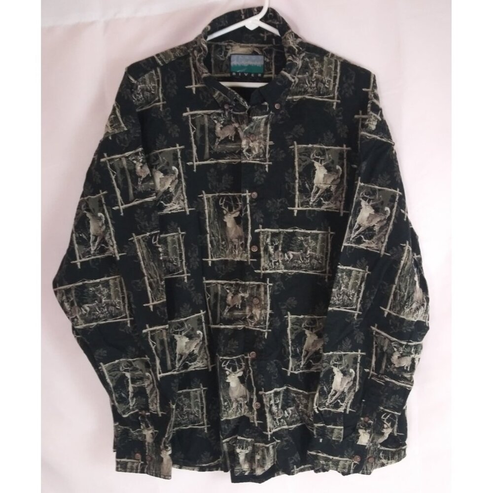 Sandy River Men's Button-Down Shirt With Buck Deer Designs Size XXL